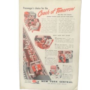 Vintage 1945 New York Central Railway Coach of Tomorrow Ad Advertisement